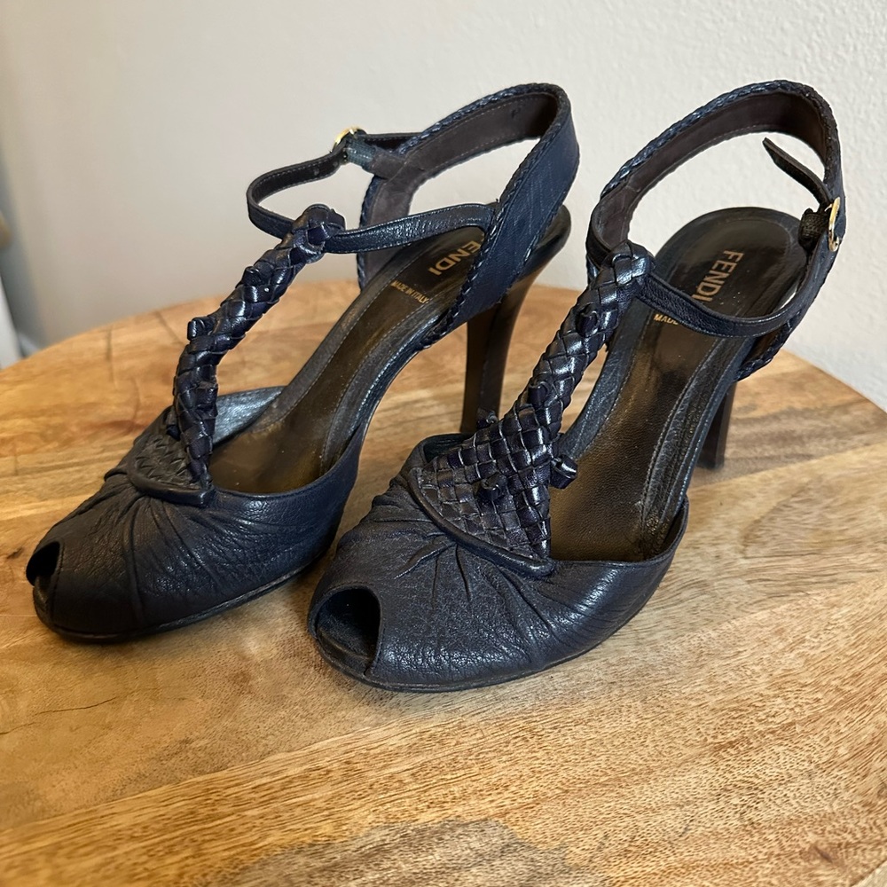 Vintage Fendi Women's Navy Leather Heels